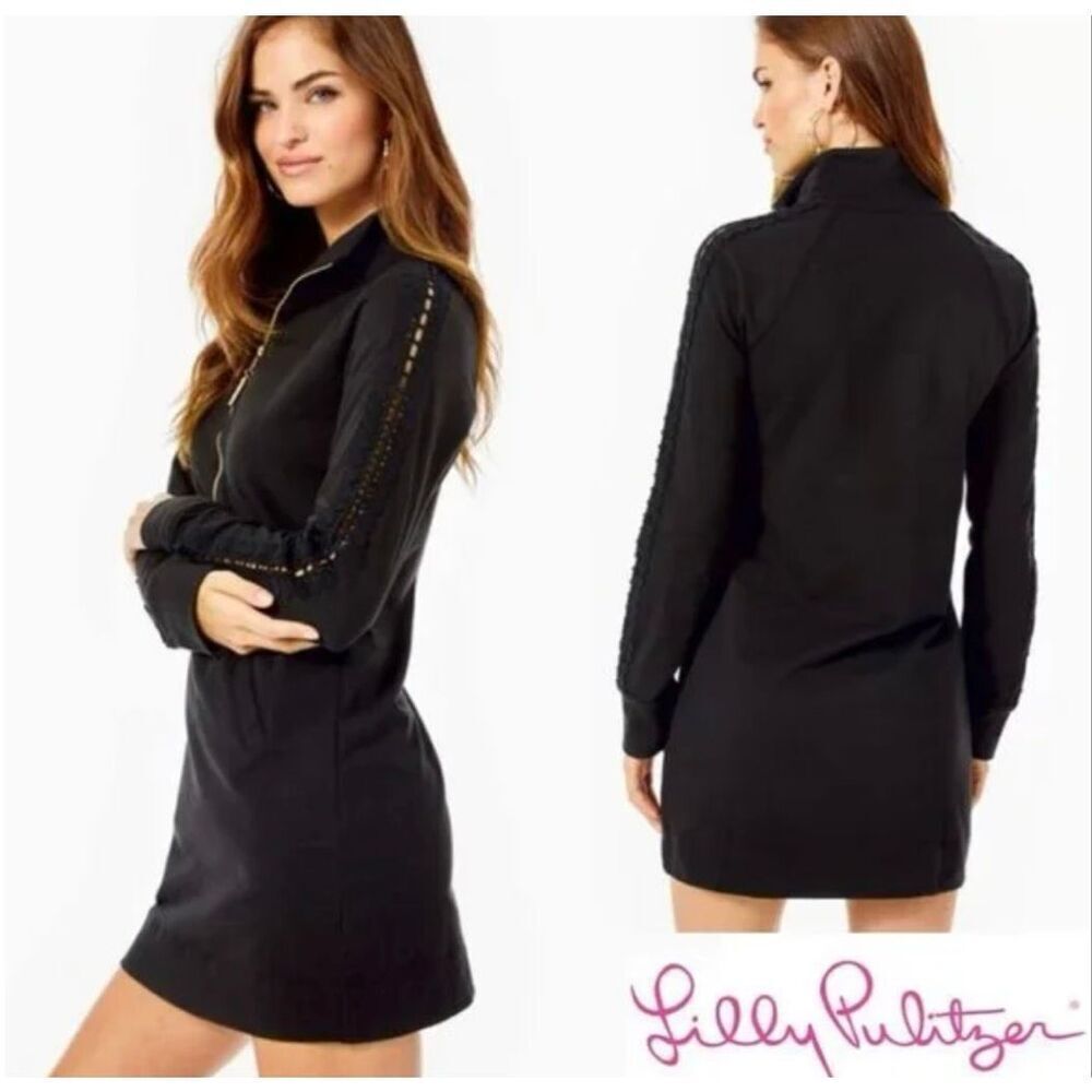 Lilly Pulitzer Skipper Solid Popover Black 1/4 Quarter Zip Min Dress Women's S